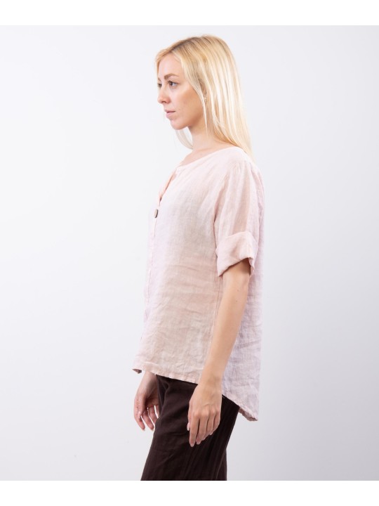 Blusa in Lino Scollo V con Bottone