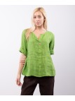 Blusa in Lino Scollo V con Bottone