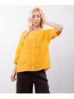 Blusa in Lino Scollo V con Bottone