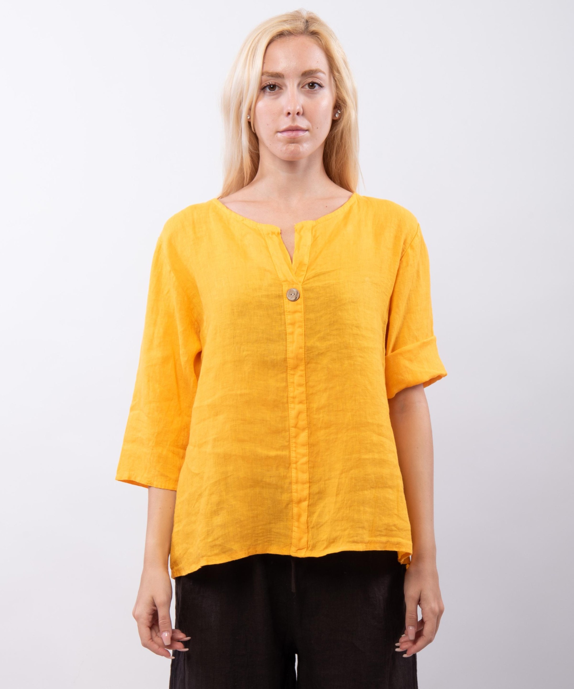Blusa in Lino Scollo V con Bottone