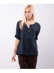 Blusa in Lino Scollo V con Bottone