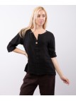 Blusa in Lino Scollo V con Bottone