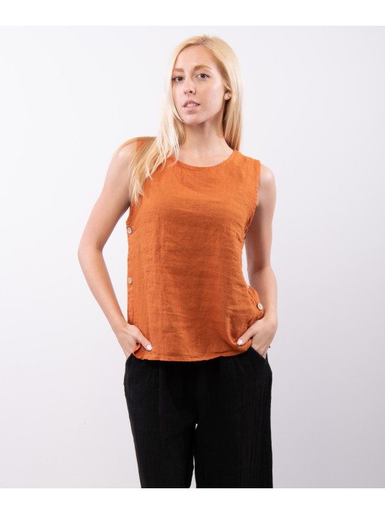 Top di Lino con Bottoni Laterali