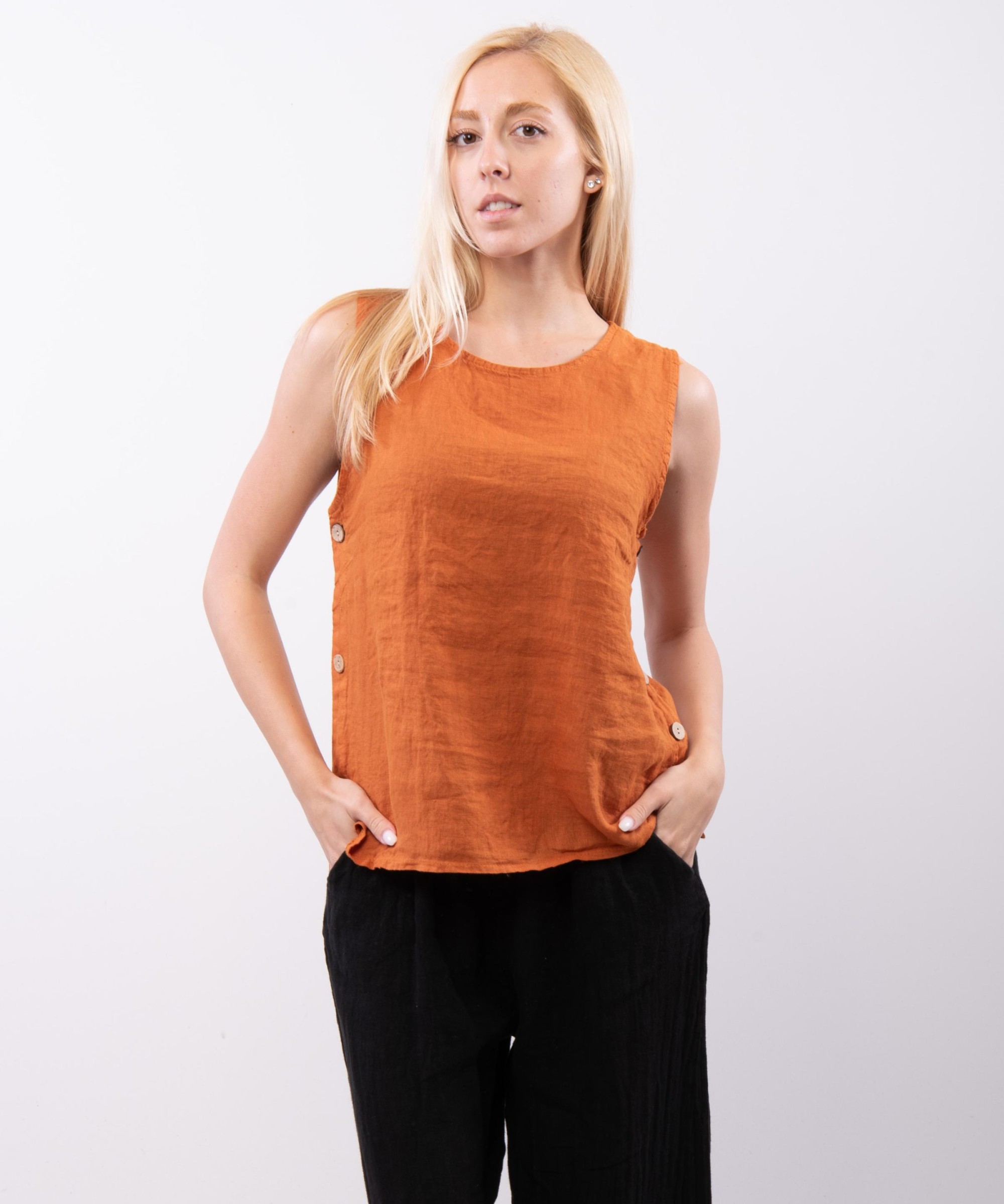 Top di Lino con Bottoni Laterali