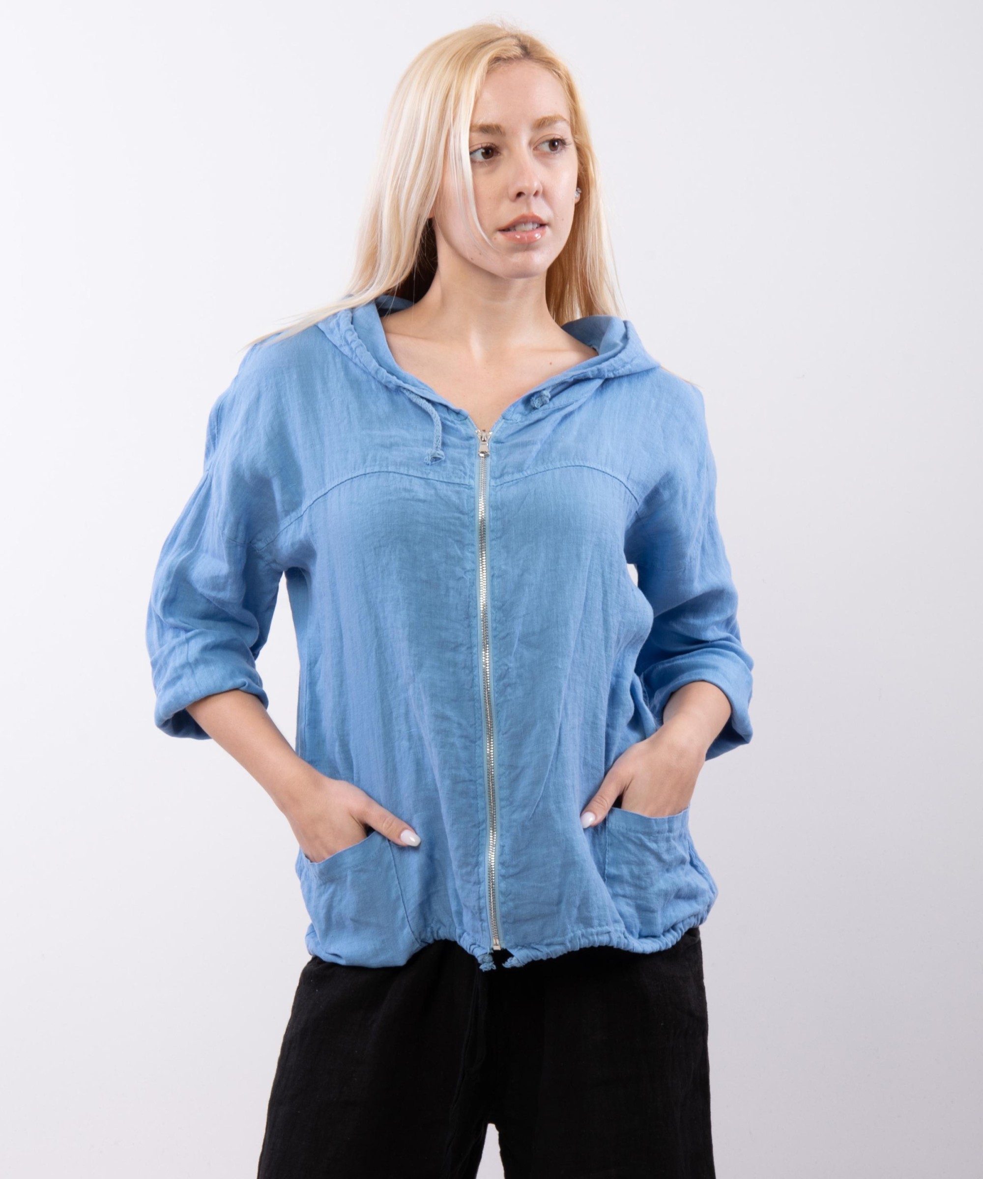 Giacca in Lino Corta con Cappuccio