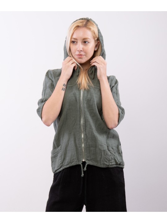 Giacca in Lino Corta con Cappuccio