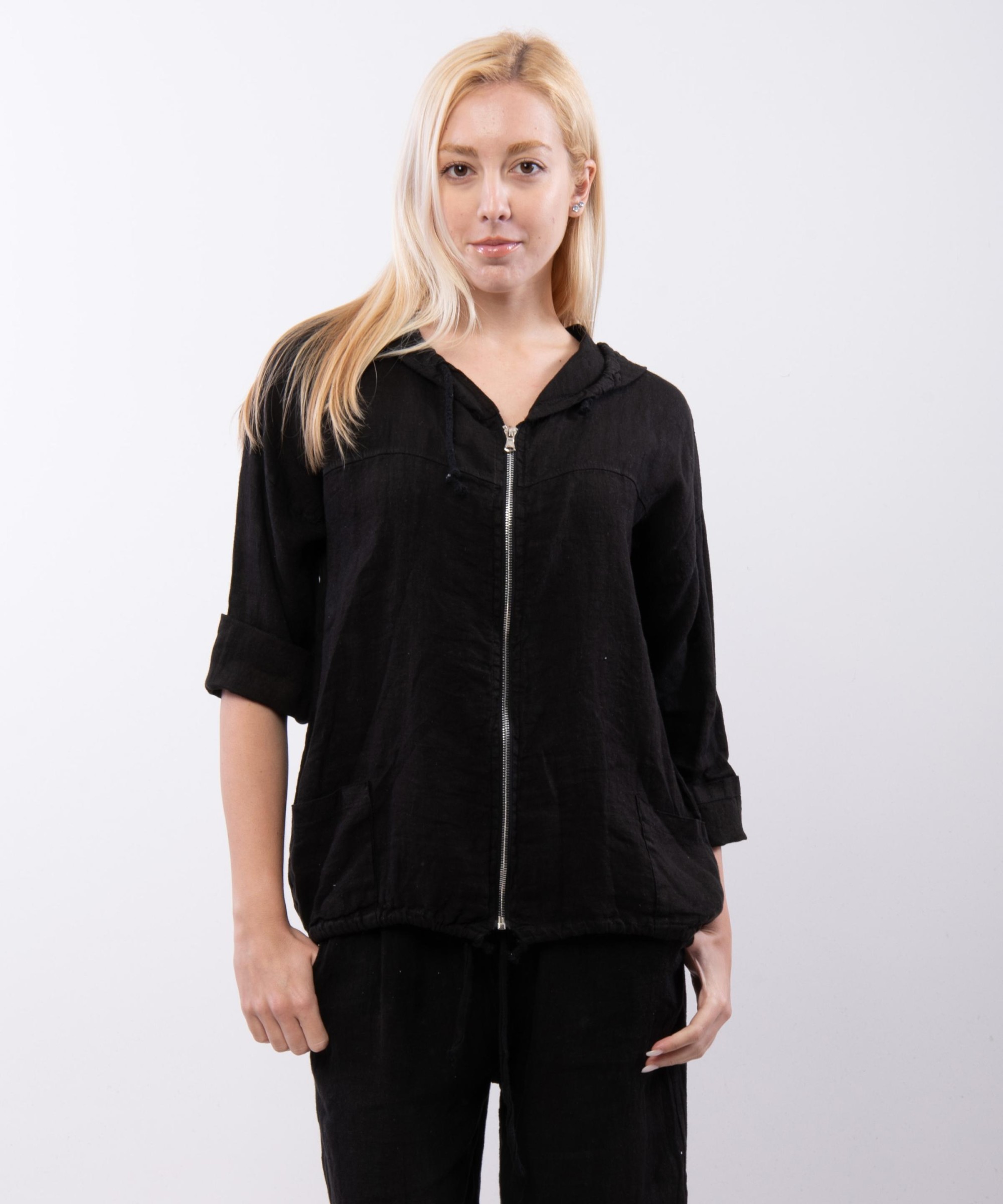 Giacca in Lino Corta con Cappuccio