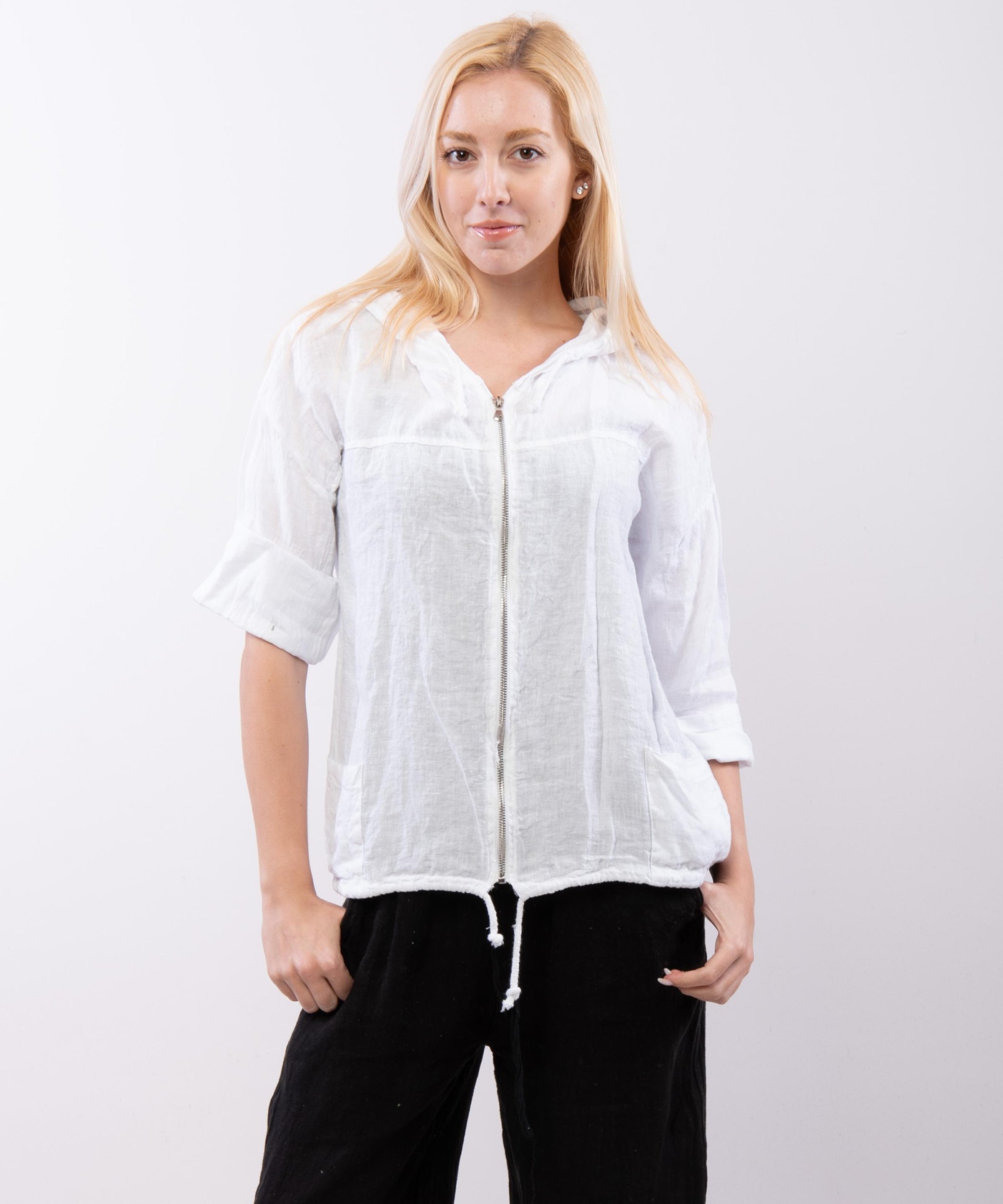 Giacca in Lino Corta con Cappuccio