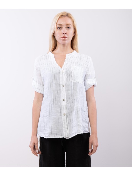 camicia con collo alla coreana a righe