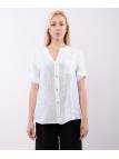 camicia con collo alla coreana a righe