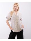 camicia con collo alla coreana a righe