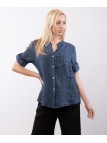 camicia con collo alla coreana a righe