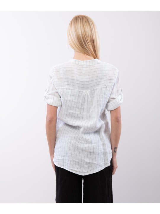 camicia con collo alla coreana a righe
