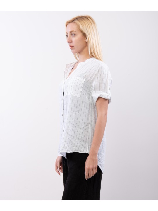 camicia con collo alla coreana a righe