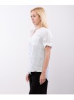camicia con collo alla coreana a righe