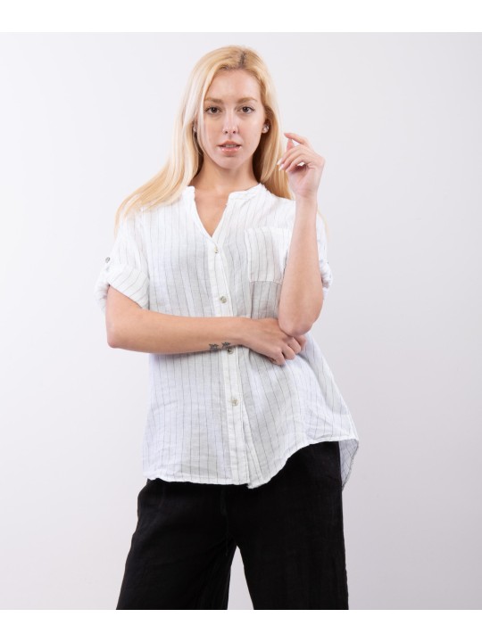 camicia con collo alla coreana a righe