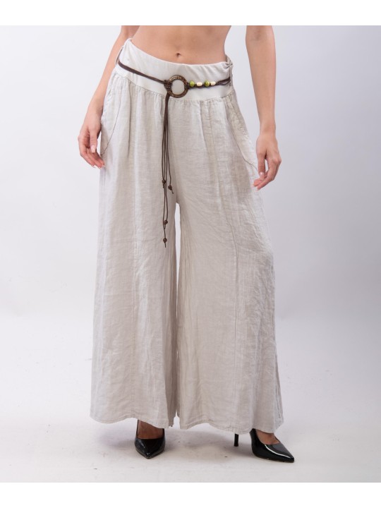pantalone a palazzo in lino con cintura