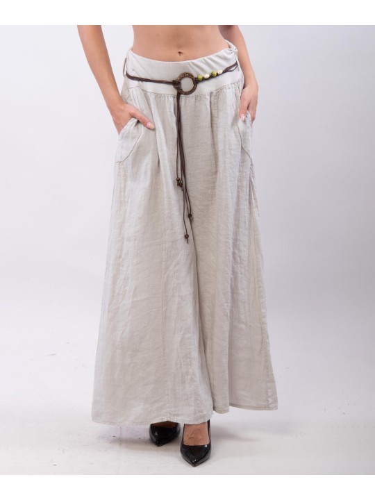 pantalone a palazzo in lino con cintura