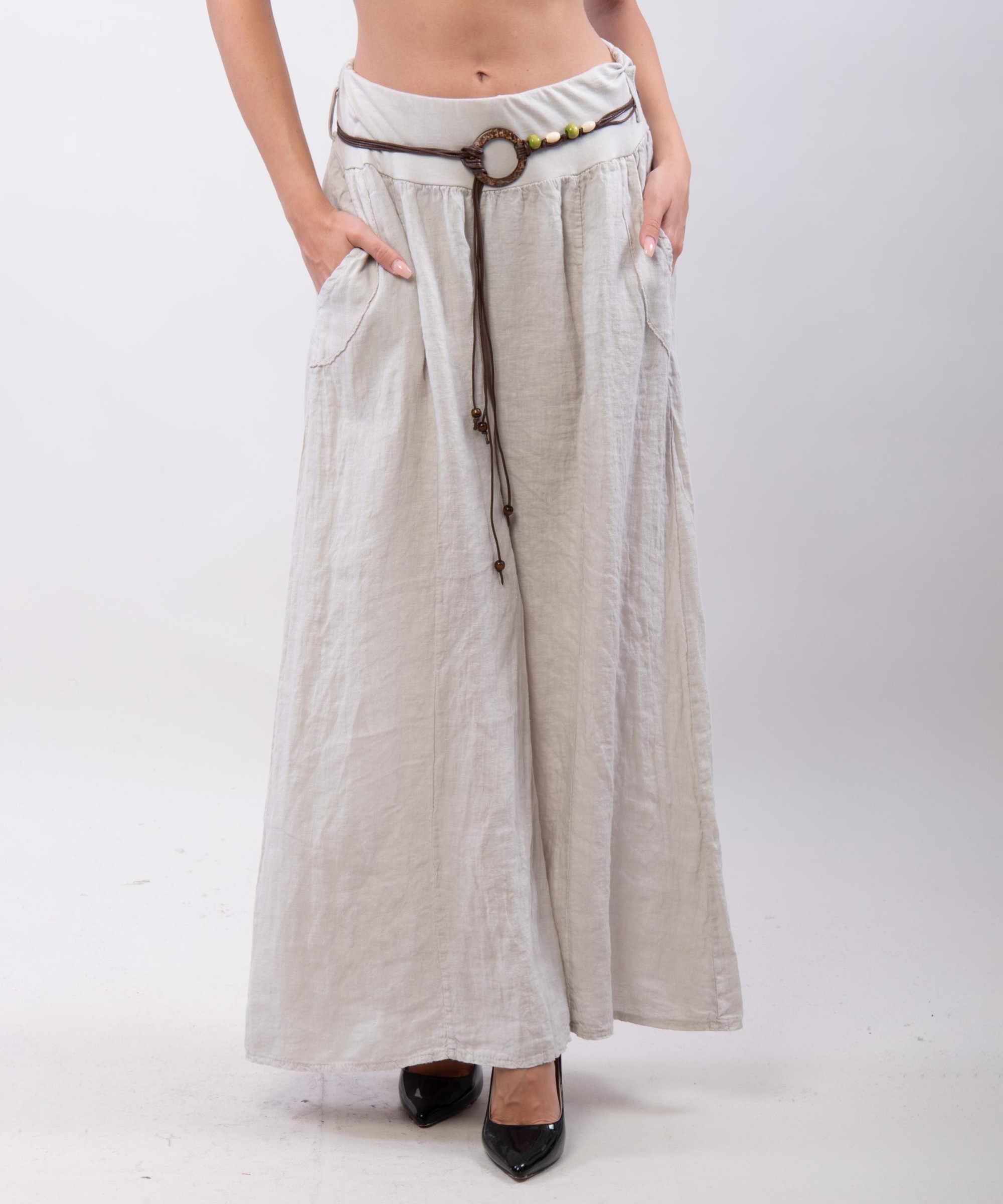 pantalone a palazzo in lino con cintura