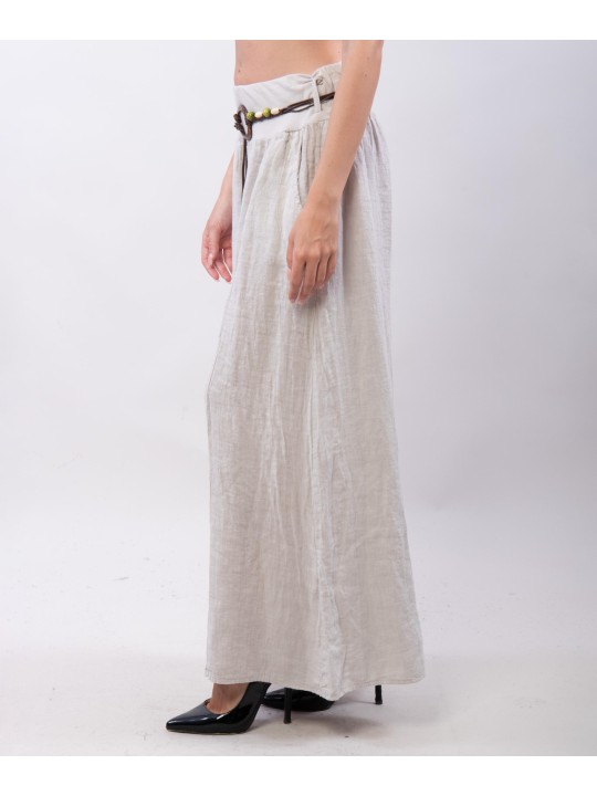 pantalone a palazzo in lino con cintura