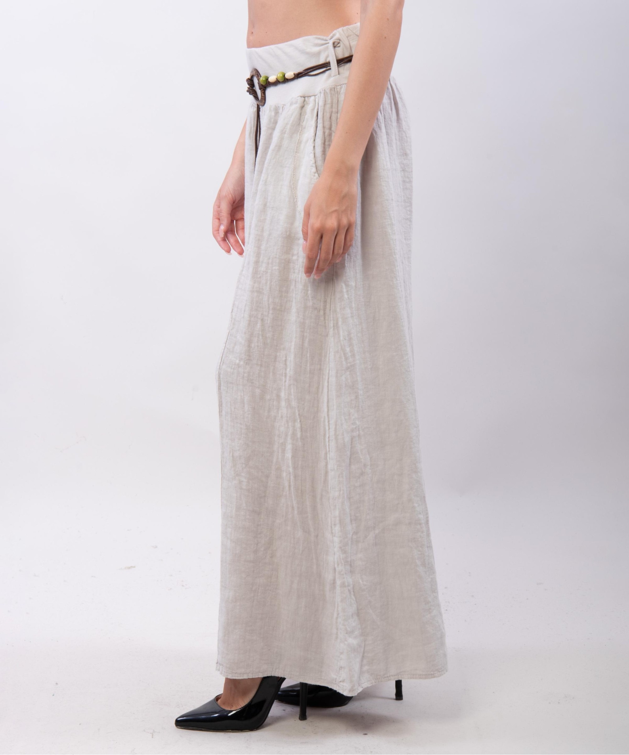 pantalone a palazzo in lino con cintura
