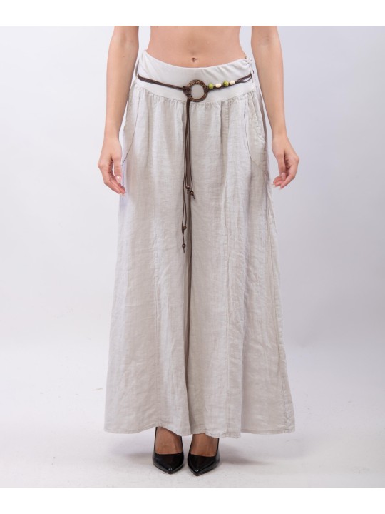 pantalone a palazzo in lino con cintura