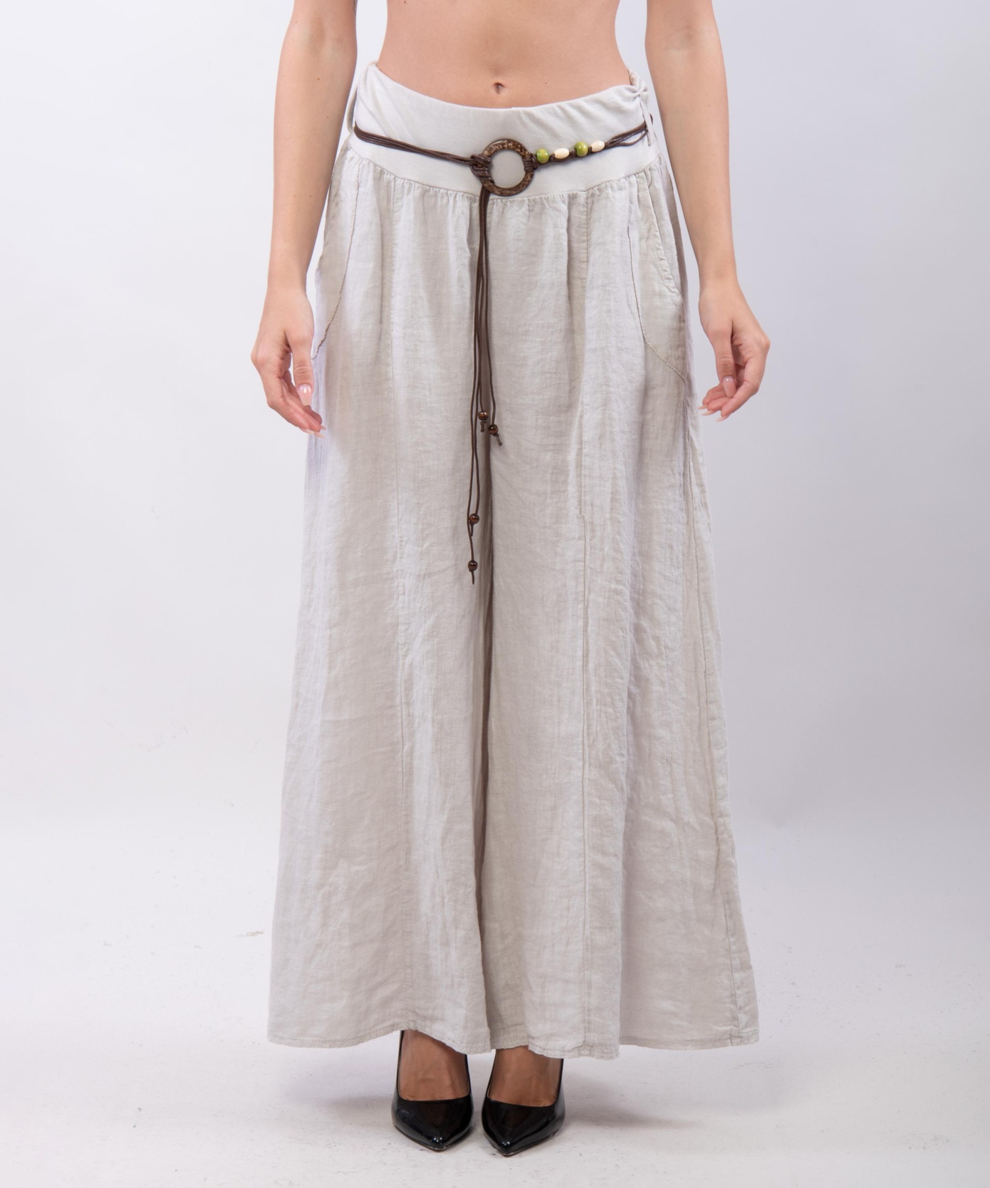 pantalone a palazzo in lino con cintura