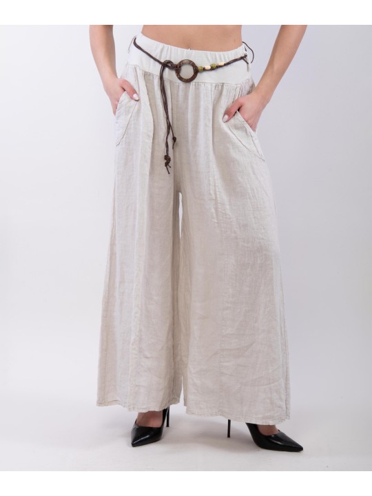 pantalone a palazzo in lino con cintura