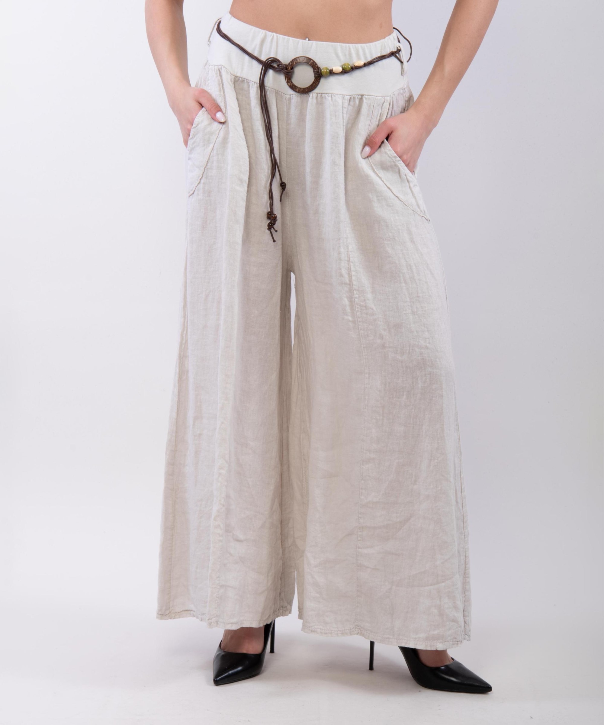 pantalone a palazzo in lino con cintura
