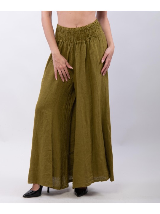 Pantalone a Zampa Lino con Elastico in Vita