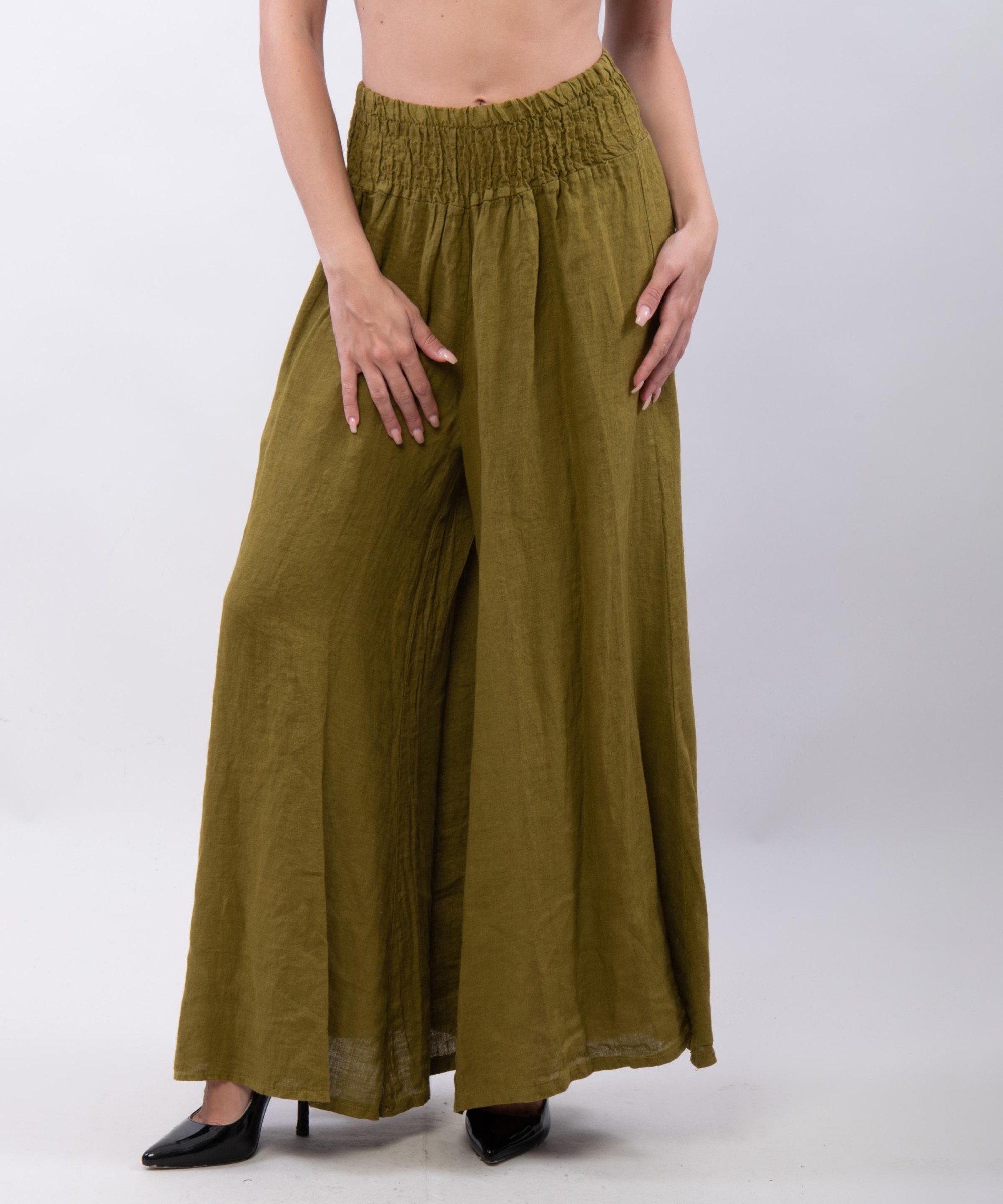Pantalone a Zampa Lino con Elastico in Vita