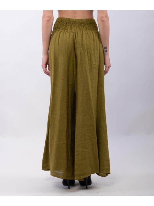 Pantalone a Zampa Lino con Elastico in Vita