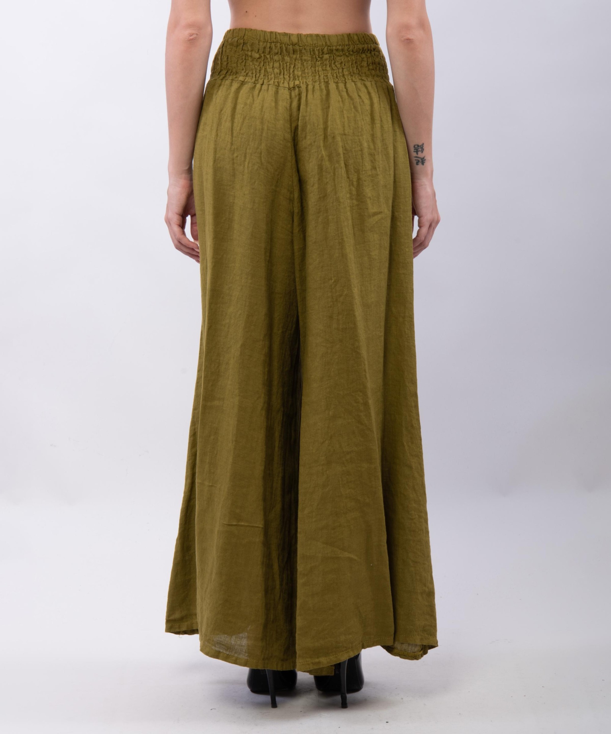 Pantalone a Zampa Lino con Elastico in Vita