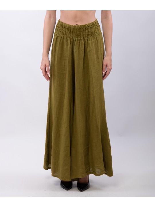 Pantalone a Zampa Lino con Elastico in Vita