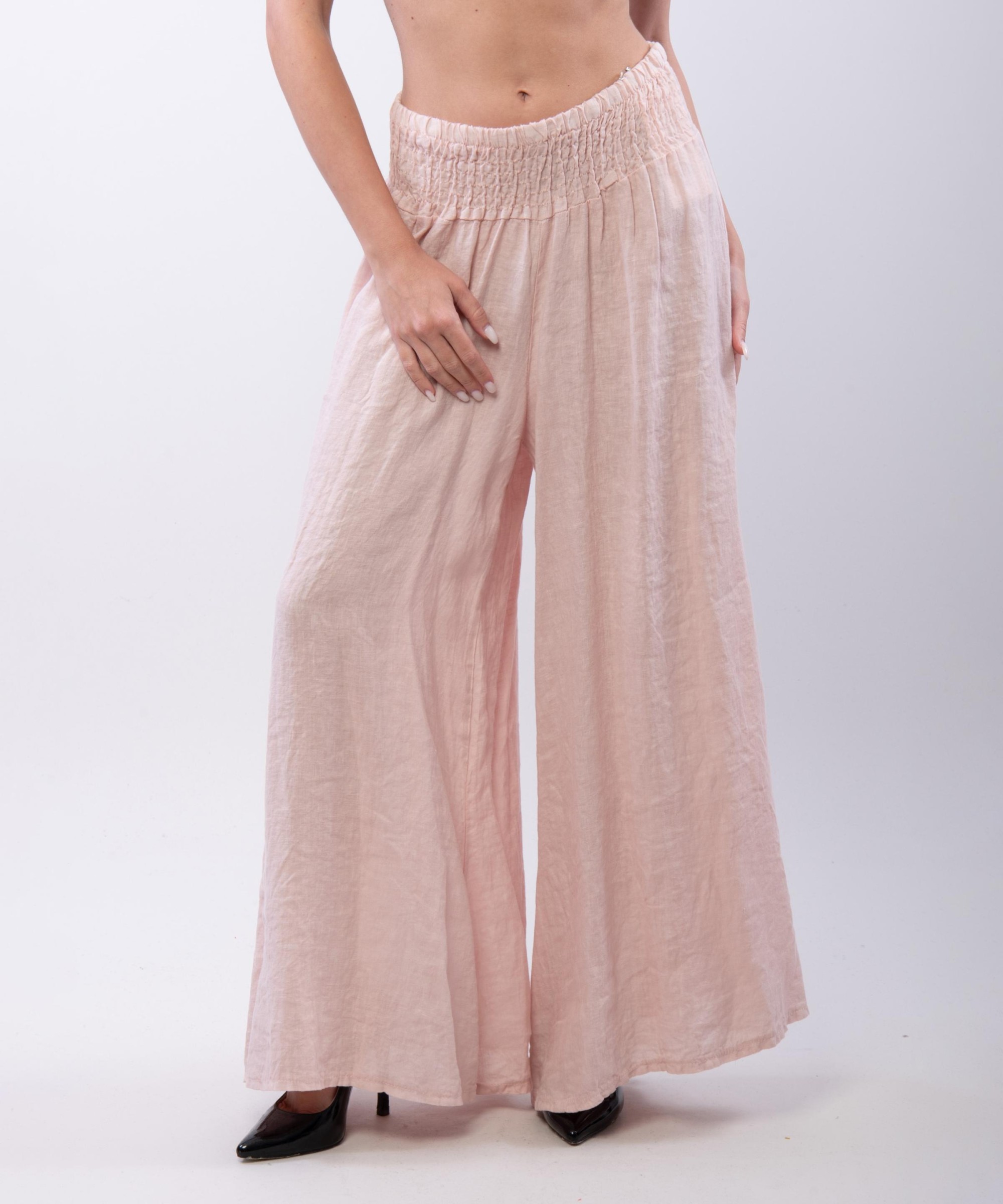 Pantalone a Zampa Lino con Elastico in Vita
