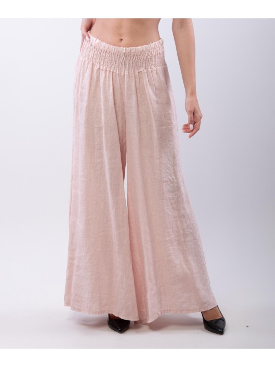Pantalone a Zampa Lino con Elastico in Vita