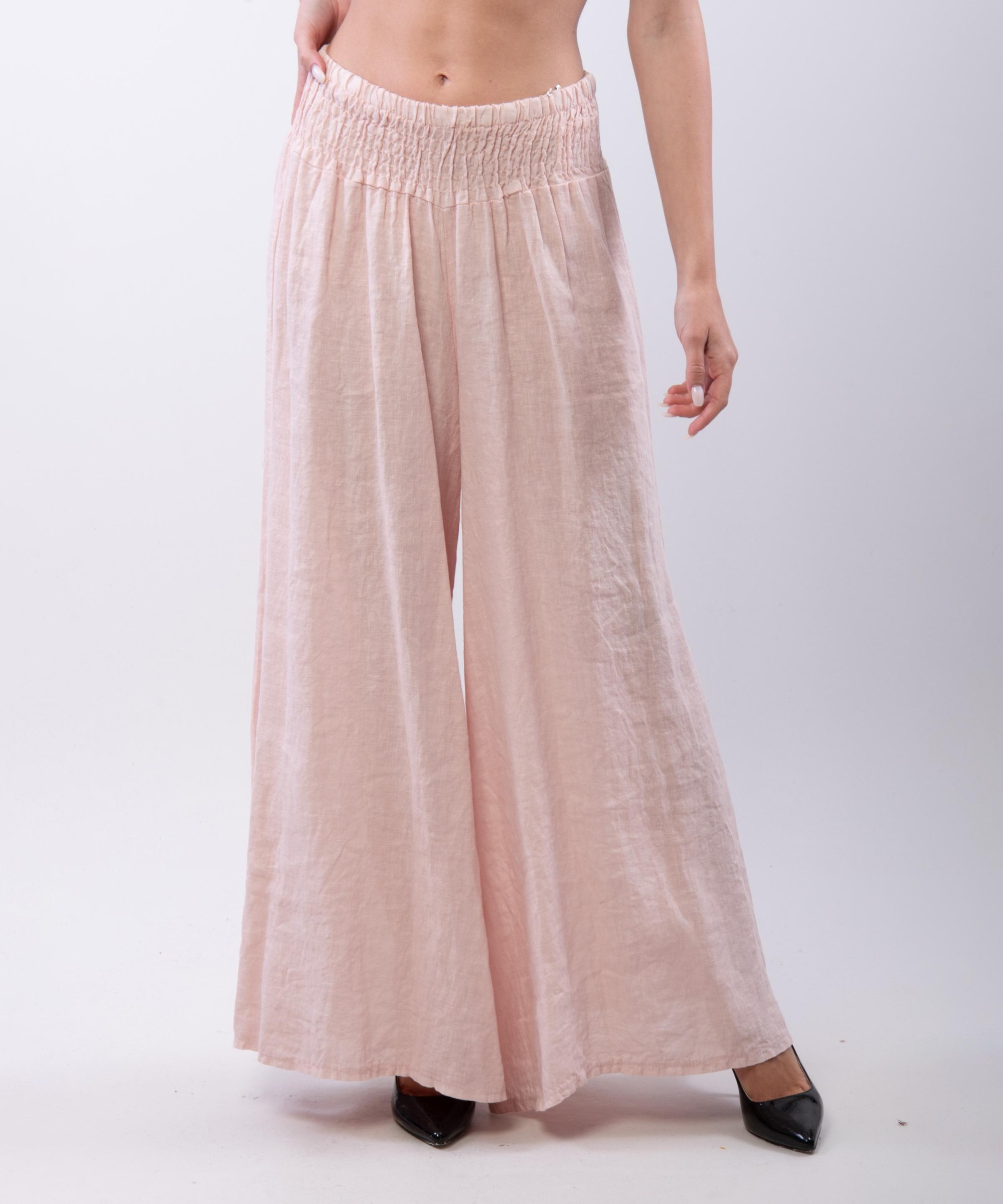 Pantalone a Zampa Lino con Elastico in Vita