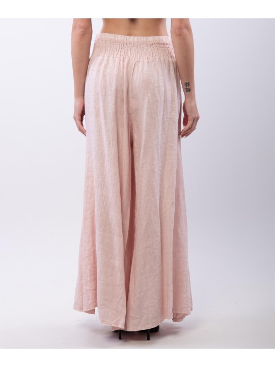 Pantalone a Zampa Lino con Elastico in Vita