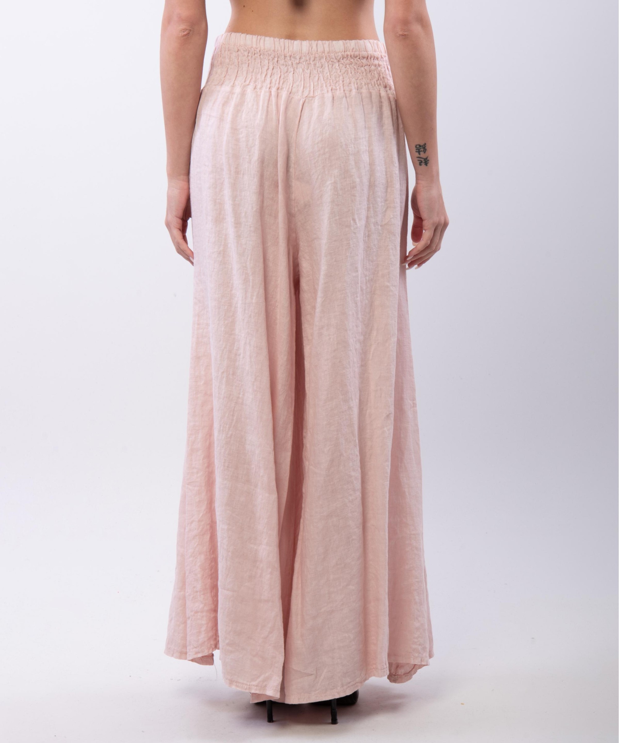 Pantalone a Zampa Lino con Elastico in Vita