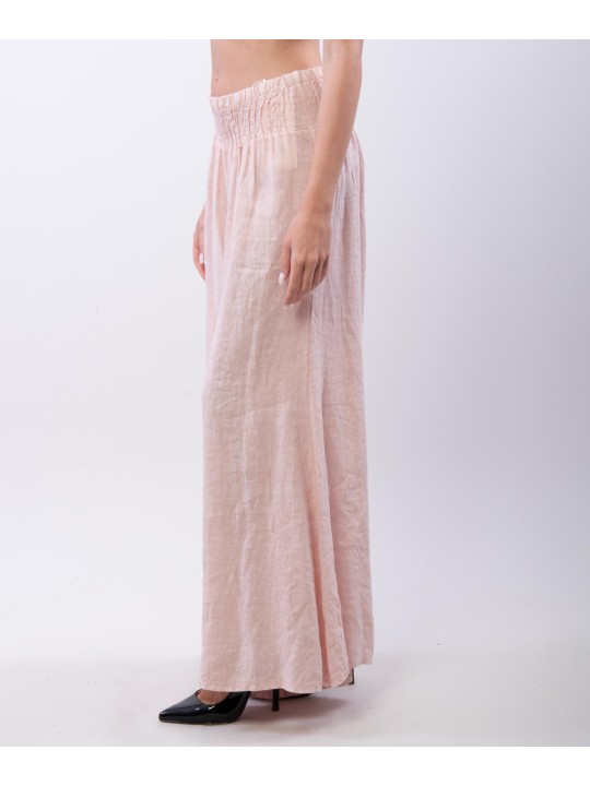 Pantalone a Zampa Lino con Elastico in Vita