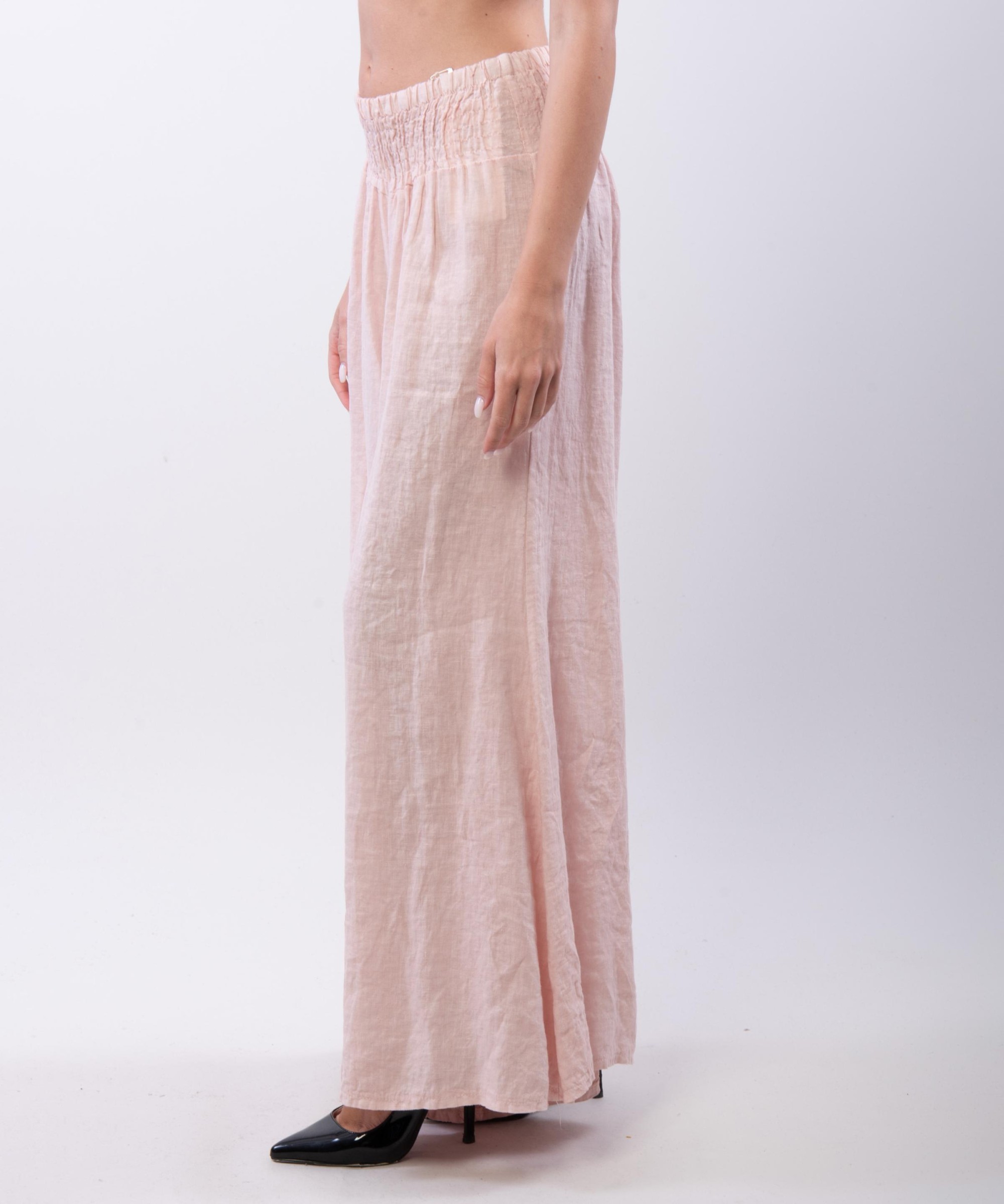 Pantalone a Zampa Lino con Elastico in Vita