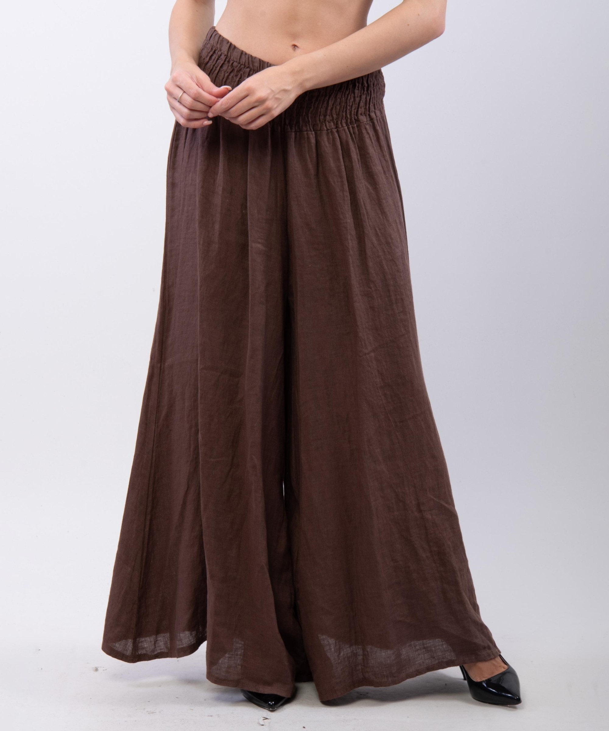 Pantalone a Zampa Lino con Elastico in Vita