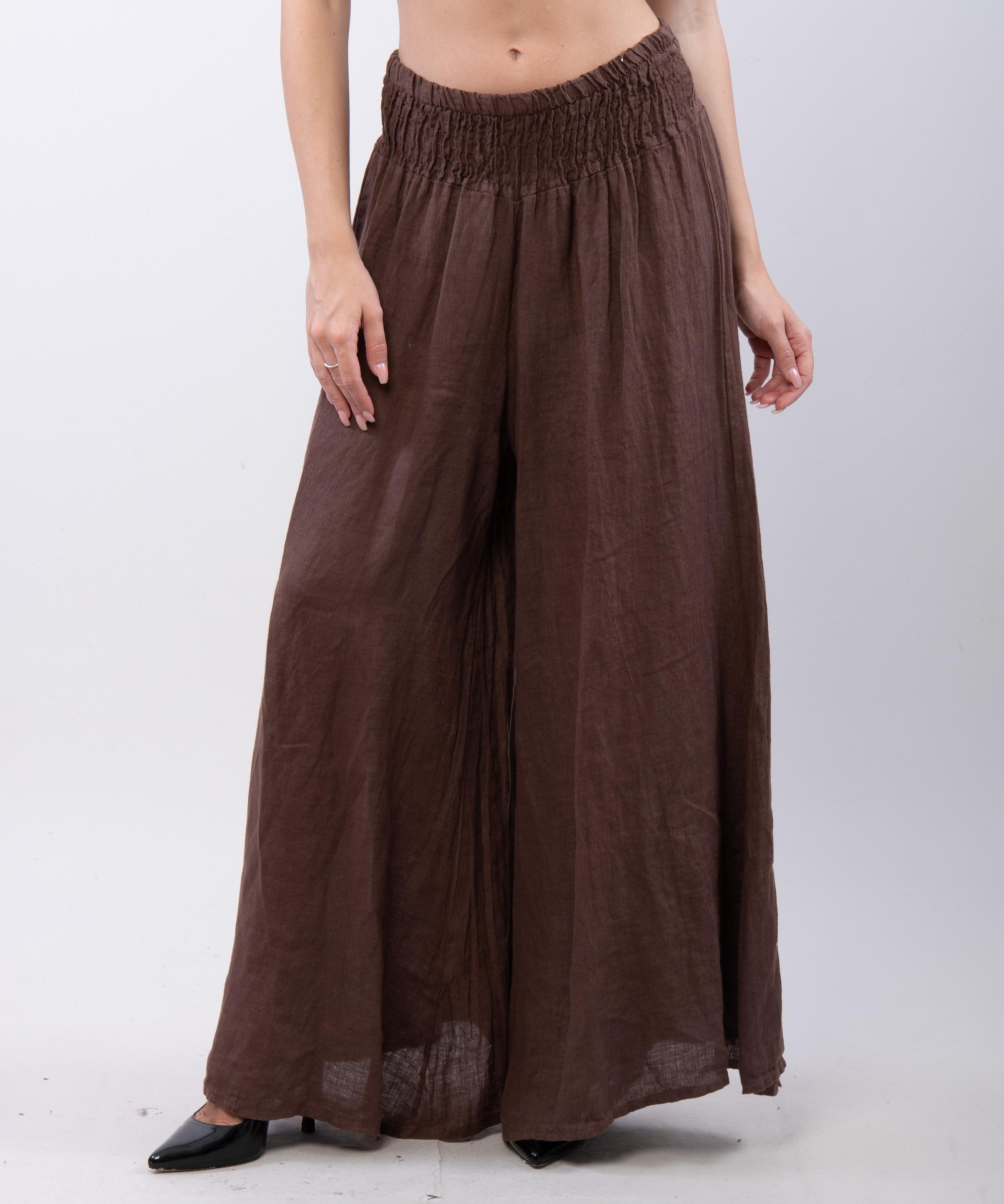 Pantalone a Zampa Lino con Elastico in Vita
