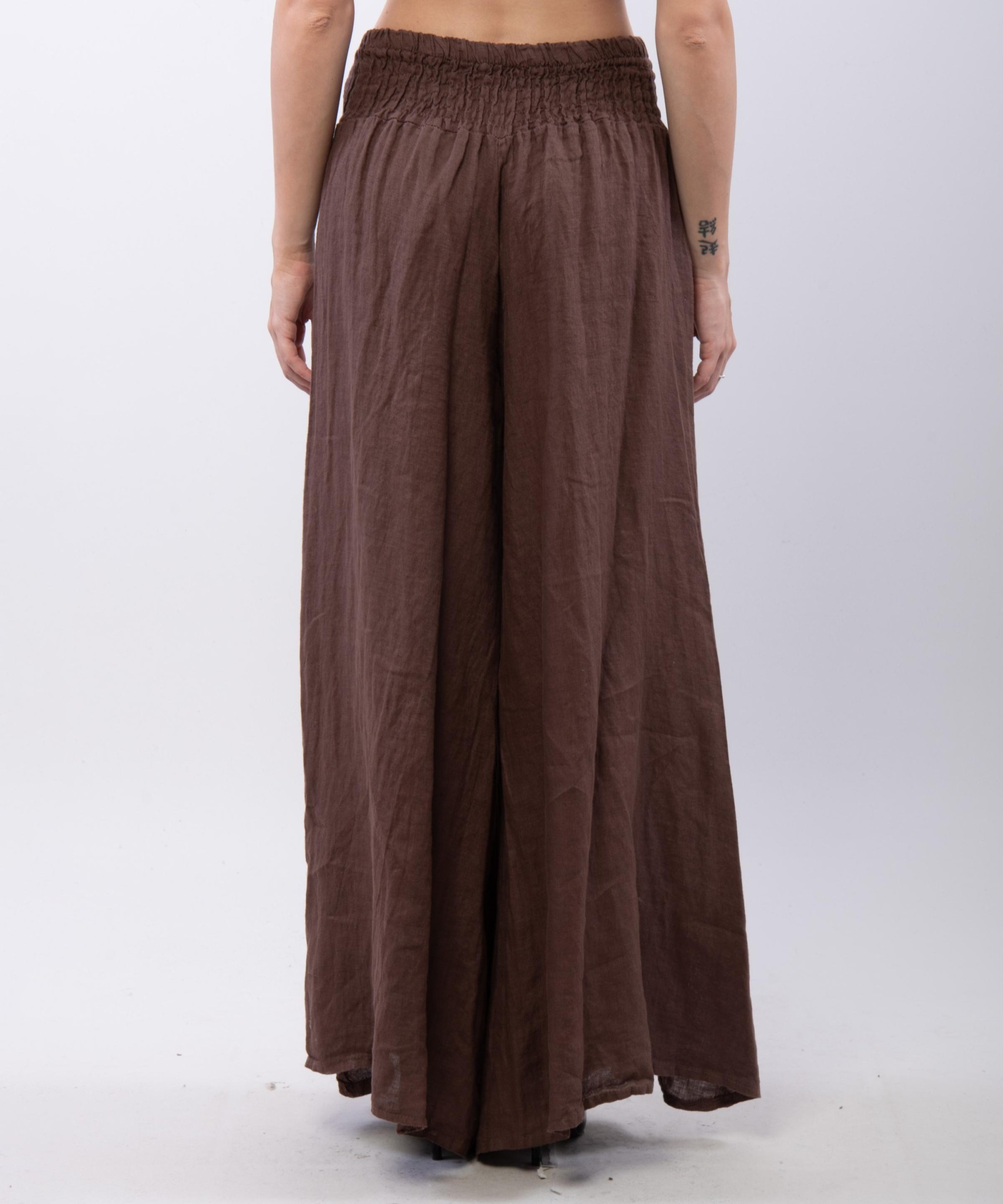Pantalone a Zampa Lino con Elastico in Vita