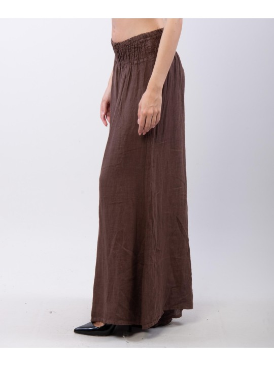 Pantalone a Zampa Lino con Elastico in Vita