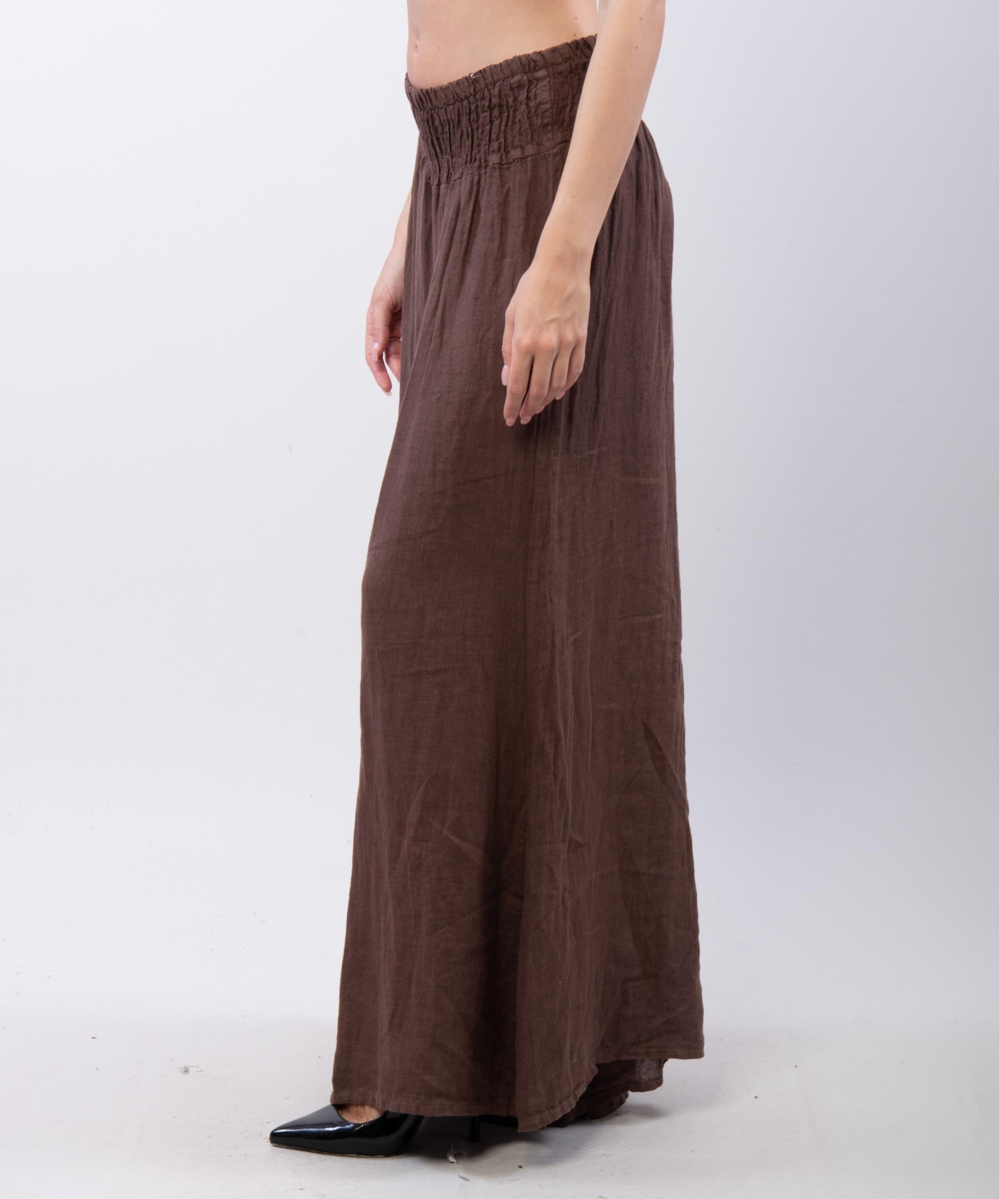 Pantalone a Zampa Lino con Elastico in Vita