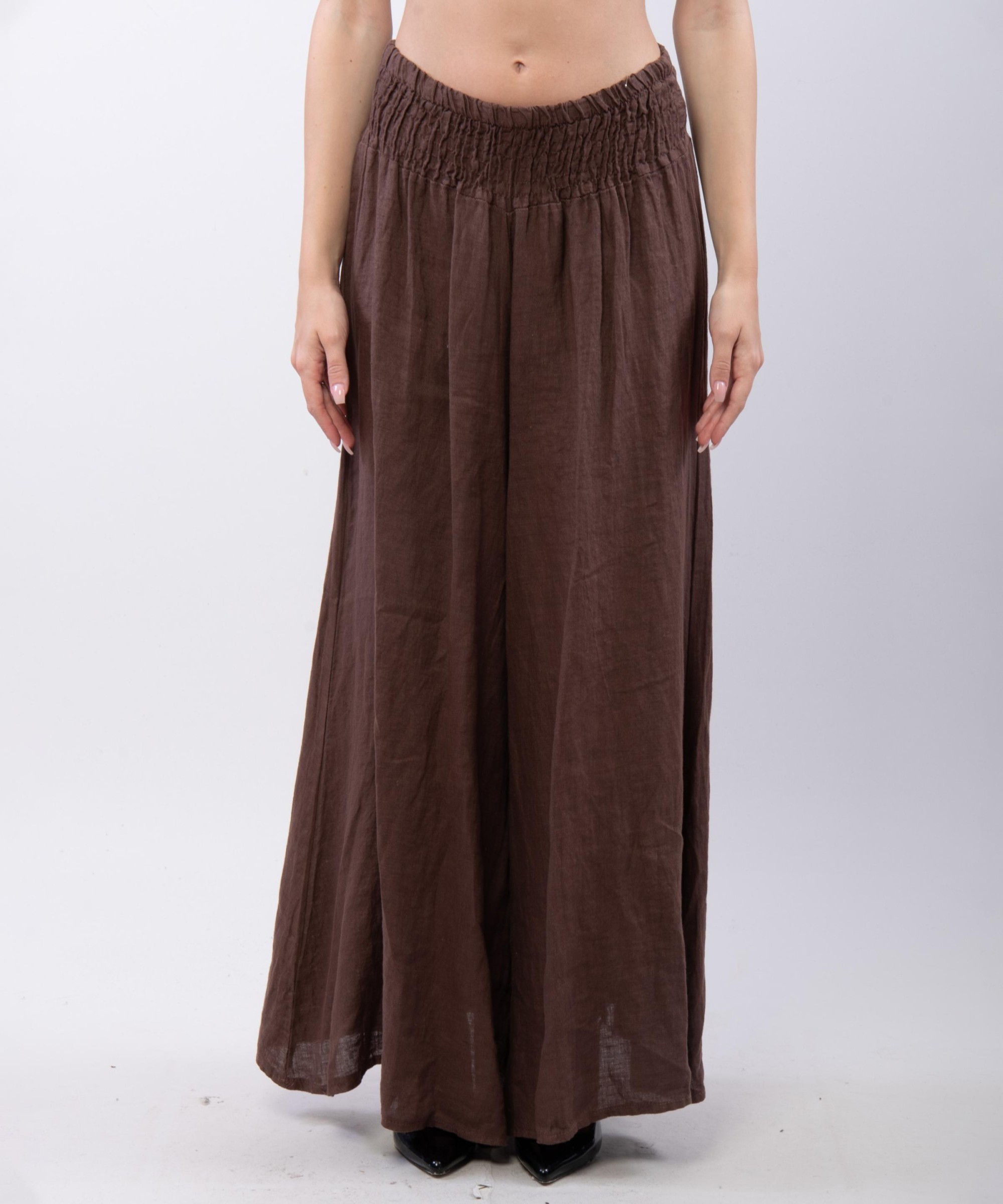 Pantalone a Zampa Lino con Elastico in Vita