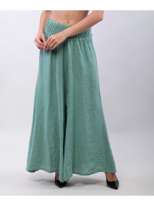 Pantalone a Zampa Lino con Elastico in Vita