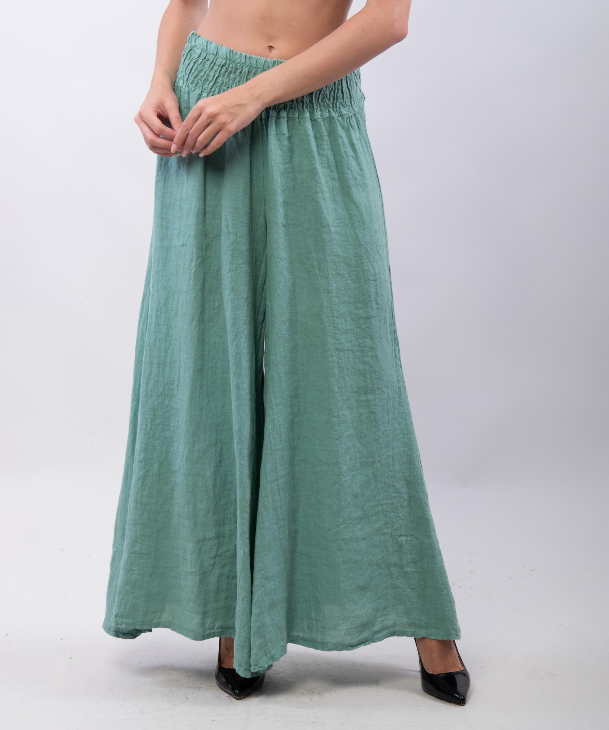 Pantalone a Zampa Lino con Elastico in Vita