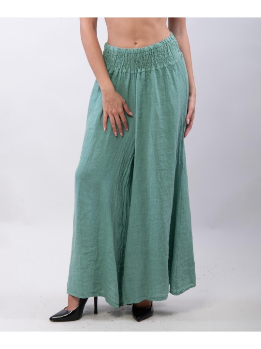 Pantalone a Zampa Lino con Elastico in Vita